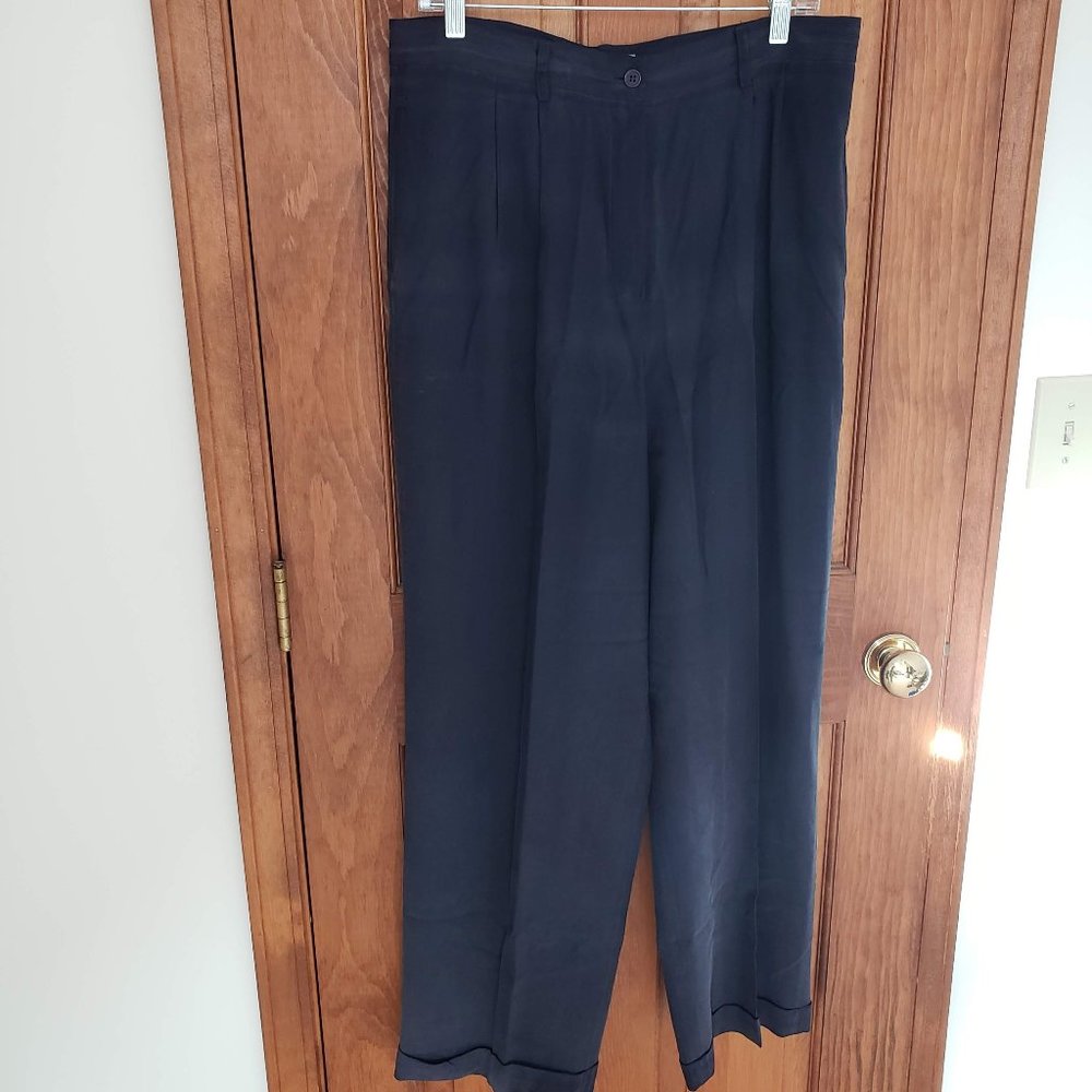 Hugo Buscati Black Silk Cuffed Trousers Sz16